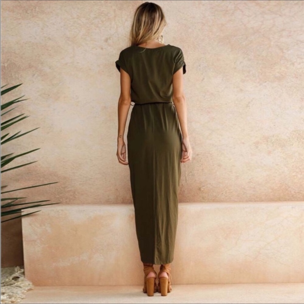 Brand New Dark Green Midi Maxi Faux Wrap Dress - Picture 4 of 10